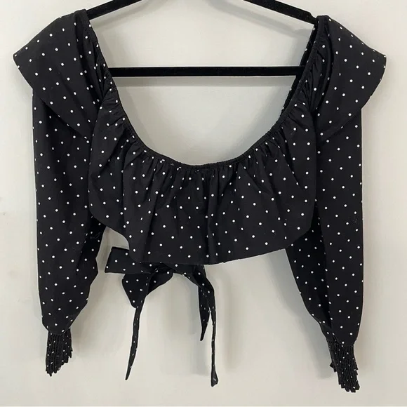 MISA Los Angeles Kayly Black Polka Dot Open Back Ruffle Cotton Crop Top Sz S. 23 - Picture 4 of 11